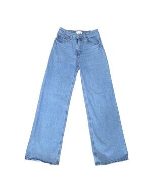 H&M Wide Leg High Waist Jeans Raw Hem Size 6 Light Blue
